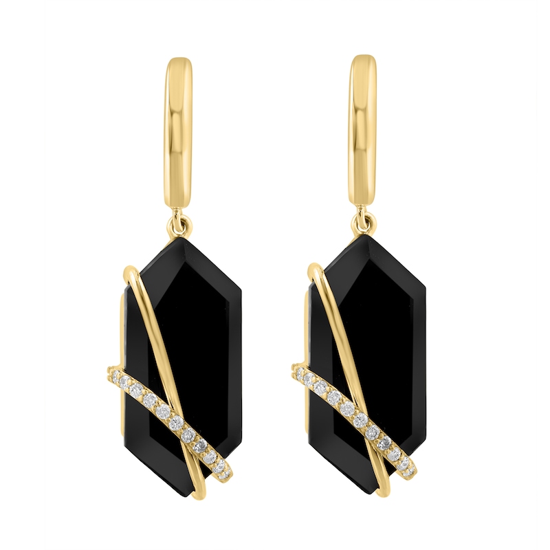 EFFY™ Collection Hexagon Black Onyx and 0.12 CT. T.W. Diamond Drop Earrings in 14K Gold