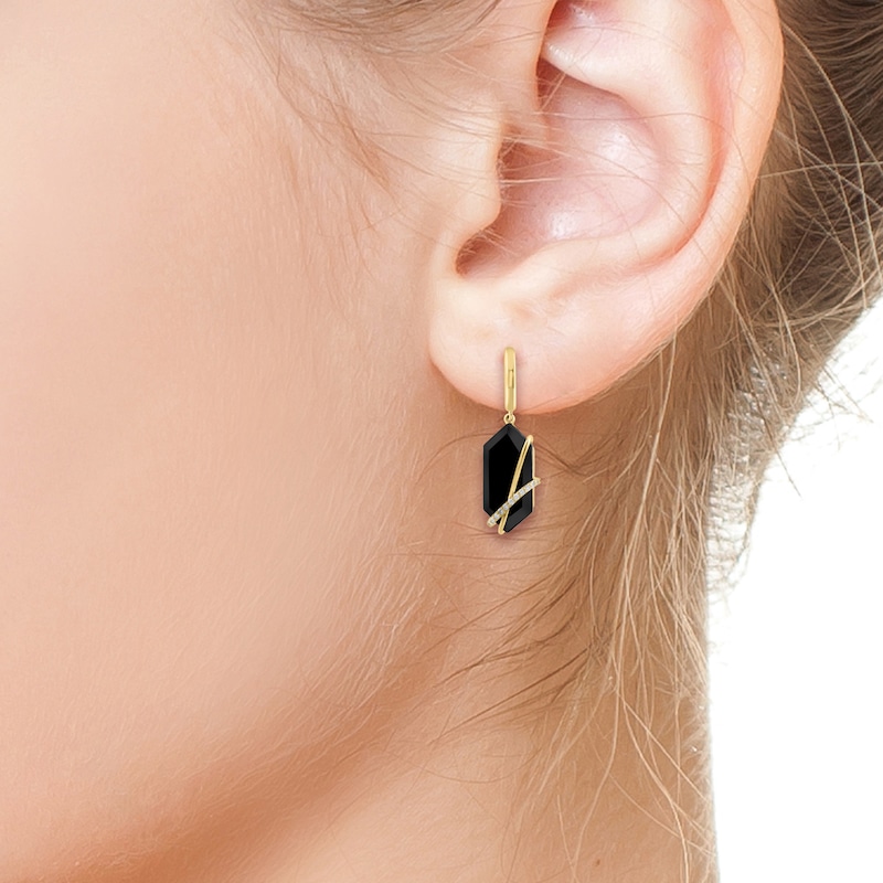 EFFY™ Collection Hexagon Black Onyx and 0.12 CT. T.W. Diamond Drop Earrings in 14K Gold