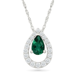 Pear-Shaped Lab-Created Emerald and 0.20 CT. T.W. Lab-Grown Diamond Teardrop Necklace in 10K White Gold (I/SI2) - 18"