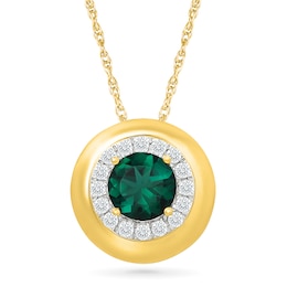 Lab-Created Emerald and 0.15 CT. T.W. Lab-Grown Diamond Frame Necklace in Sterling Silver with 10K Yellow Gold Plate - 18"