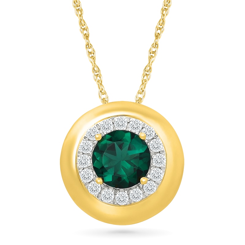Lab-Created Emerald and 0.15 CT. T.W. Lab-Grown Diamond Frame Necklace in Sterling Silver with 10K Yellow Gold Plate - 18"