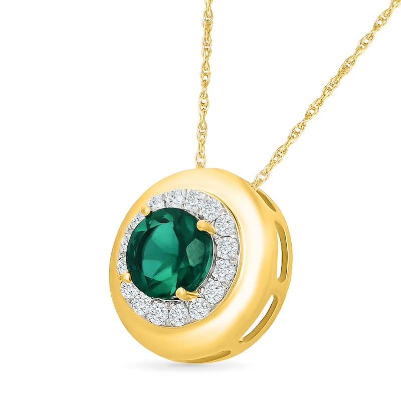 Lab-Created Emerald and 0.15 CT. T.W. Lab-Grown Diamond Frame Necklace in Sterling Silver with 10K Yellow Gold Plate - 18"