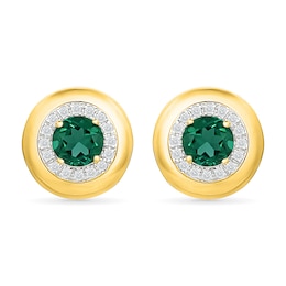 Lab-Created Emerald and 0.20 CT. T.W. Lab-Grown Diamond Frame Stud Earrings in Sterling Silver with 10K Yellow Gold Plate (I/SI2)
