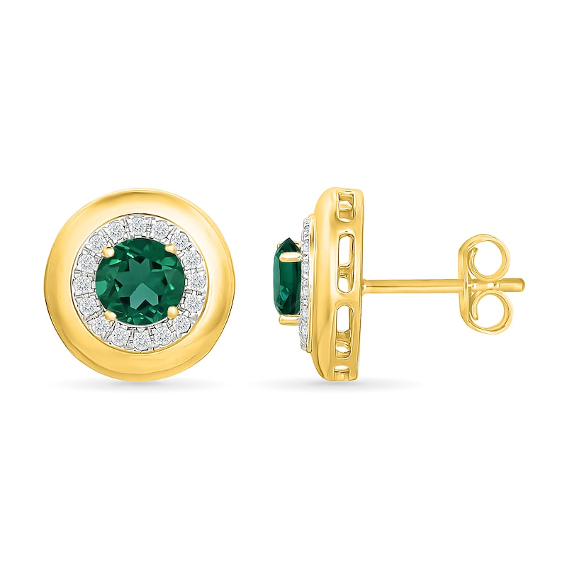 Lab-Created Emerald and 0.20 CT. T.W. Lab-Grown Diamond Frame Stud Earrings in Sterling Silver with 10K Yellow Gold Plate (I/SI2)