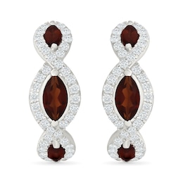 Marquise-Cut Garnet and 0.50 CT. T.W. Lab-Grown Diamond Infinity Hoop Earrings in Sterling Silver (I/SI2)
