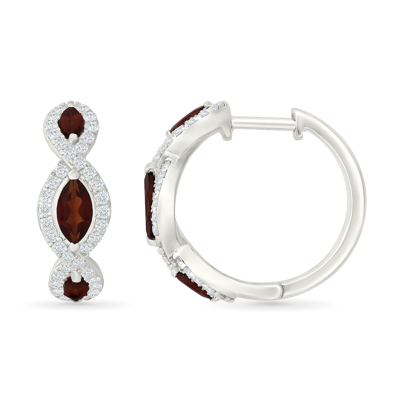Marquise-Cut Garnet and 0.50 CT. T.W. Lab-Grown Diamond Infinity Hoop Earrings in Sterling Silver (I/SI2)