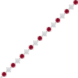 Lab-Created Ruby and 3.00 CT. T.W. Lab-Grown Diamond Tennis Bracelet in Sterling Silver (I/SI2) - 7"