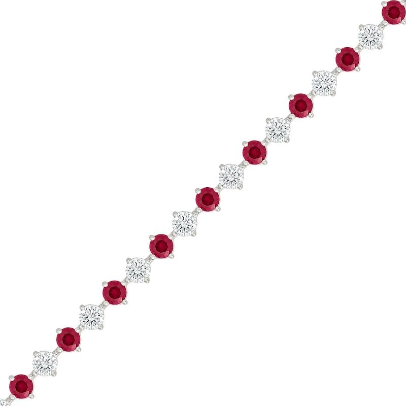 Lab-Created Ruby and 3.00 CT. T.W. Lab-Grown Diamond Tennis Bracelet in Sterling Silver (I/SI2) - 7"