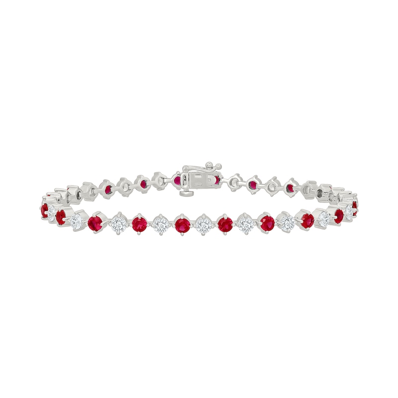 Lab-Created Ruby and 3.00 CT. T.W. Lab-Grown Diamond Tennis Bracelet in Sterling Silver (I/SI2) - 7"