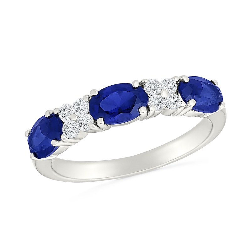 Oval Blue Lab-Created Sapphire and 0.20 CT. T.W. Lab-Grown Diamond Ring 10K White Gold (I/SI2)