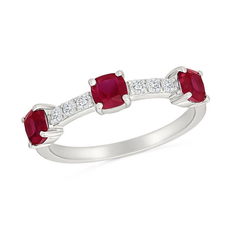 Cushion-Cut Lab-Created Ruby and 0.12 CT. T.W. Lab-Grown Diamond Ring Sterling Silver (I/SI2)