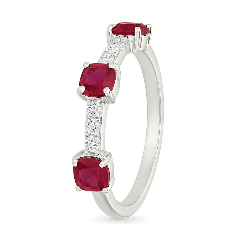Cushion-Cut Lab-Created Ruby and 0.12 CT. T.W. Lab-Grown Diamond Ring Sterling Silver (I/SI2)