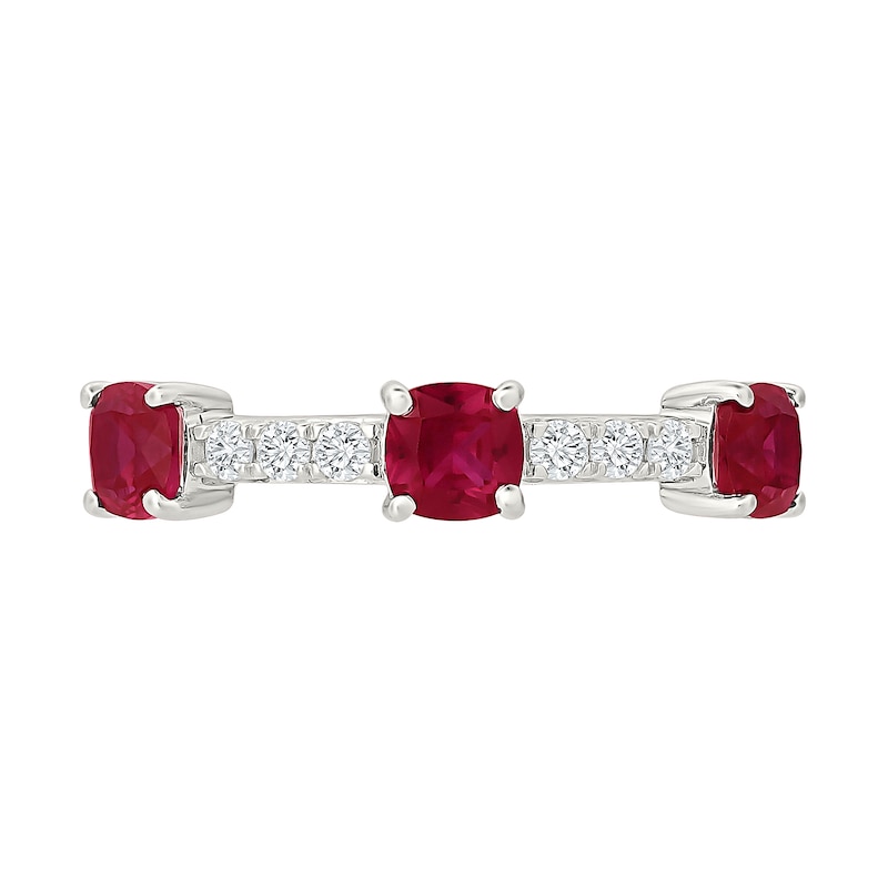 Cushion-Cut Lab-Created Ruby and 0.12 CT. T.W. Lab-Grown Diamond Ring Sterling Silver (I/SI2)