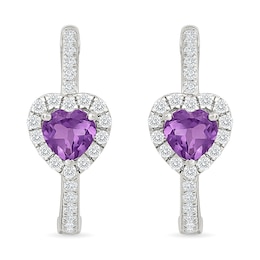 Heart-Shaped Amethyst and 0.50 CT. T.W. Lab-Grown Diamond Hoop Earrings in Sterling Silver (I/SI2)