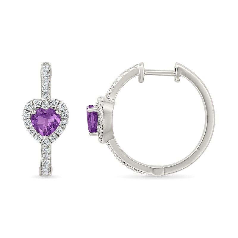 Heart-Shaped Amethyst and 0.50 CT. T.W. Lab-Grown Diamond Hoop Earrings in Sterling Silver (I/SI2)