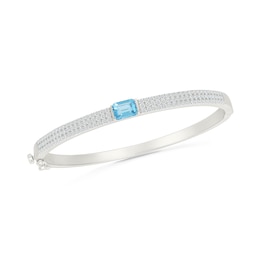 Emerald-Cut Swiss Blue Topaz and 1.50 CT. T.W. Lab-Grown Diamond Bangle Bracelet in Sterling Silver (I/SI2)