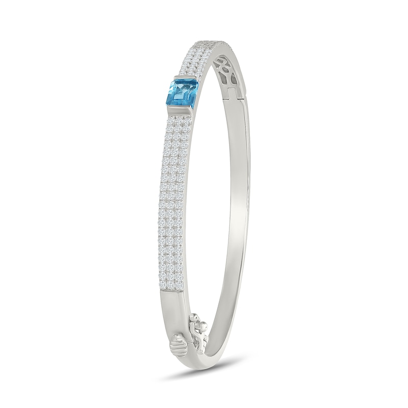 Emerald-Cut Swiss Blue Topaz and 1.50 CT. T.W. Lab-Grown Diamond Bangle Bracelet in Sterling Silver (I/SI2)