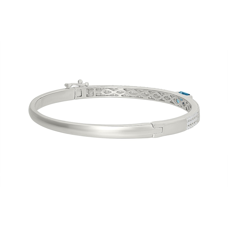 Emerald-Cut Swiss Blue Topaz and 1.50 CT. T.W. Lab-Grown Diamond Bangle Bracelet in Sterling Silver (I/SI2)