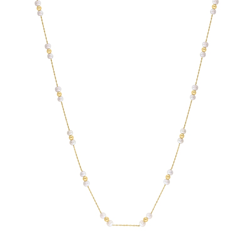 EFFY™ Collection Cultured Pearl & Bead Station Necklace in 14K Gold - 18"