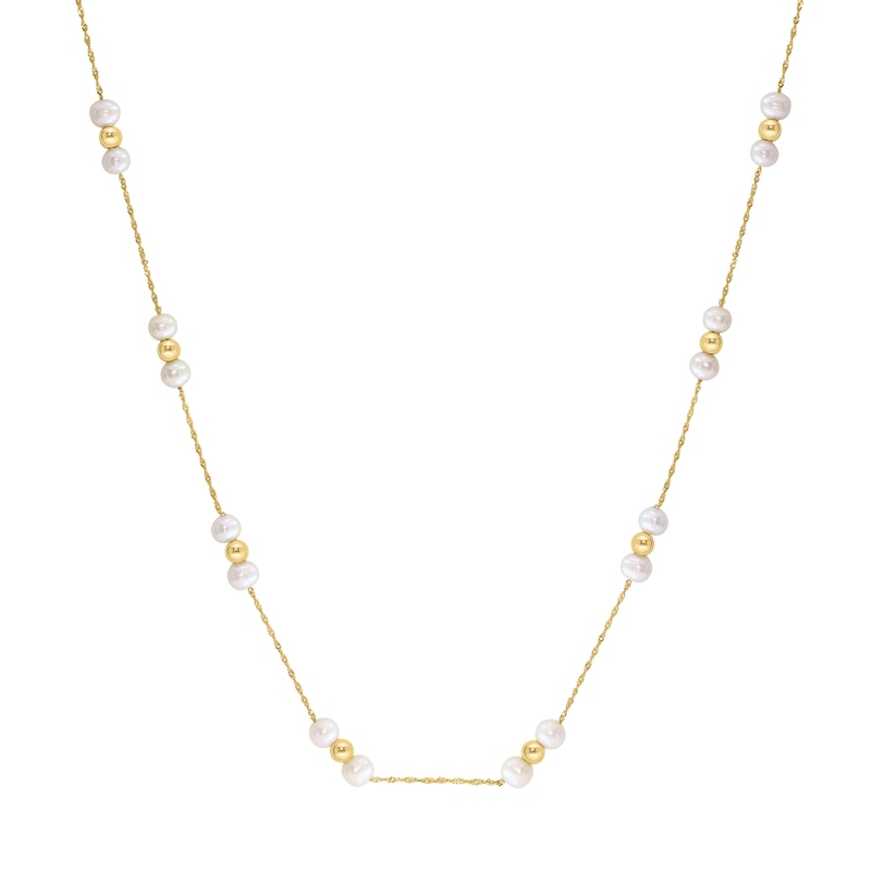 EFFY™ Collection Cultured Pearl & Bead Station Necklace in 14K Gold - 18"