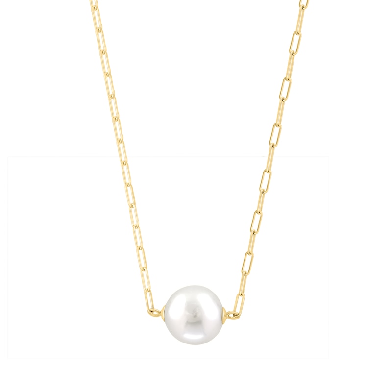 EFFY™ Collection Cultured Pearl Paper Clip Chain Necklace in 14K Gold - 18"