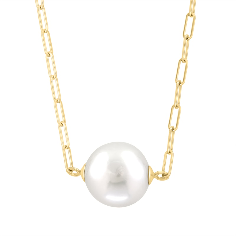 EFFY™ Collection Cultured Pearl Paper Clip Chain Necklace in 14K Gold - 18"