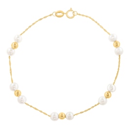 EFFY™ Collection Cultured Pearl & Bead Station Bracelet in 14K Gold - 7.5