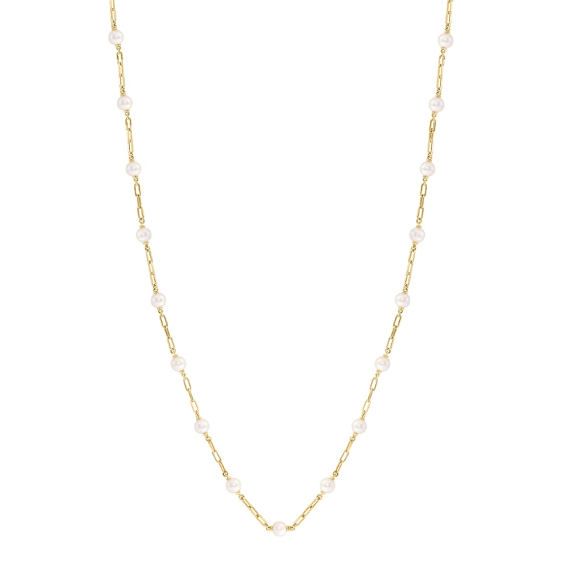 EFFY™ Collection Cultured Pearl Paper Clip Chain Necklace in 14K Gold - 20"