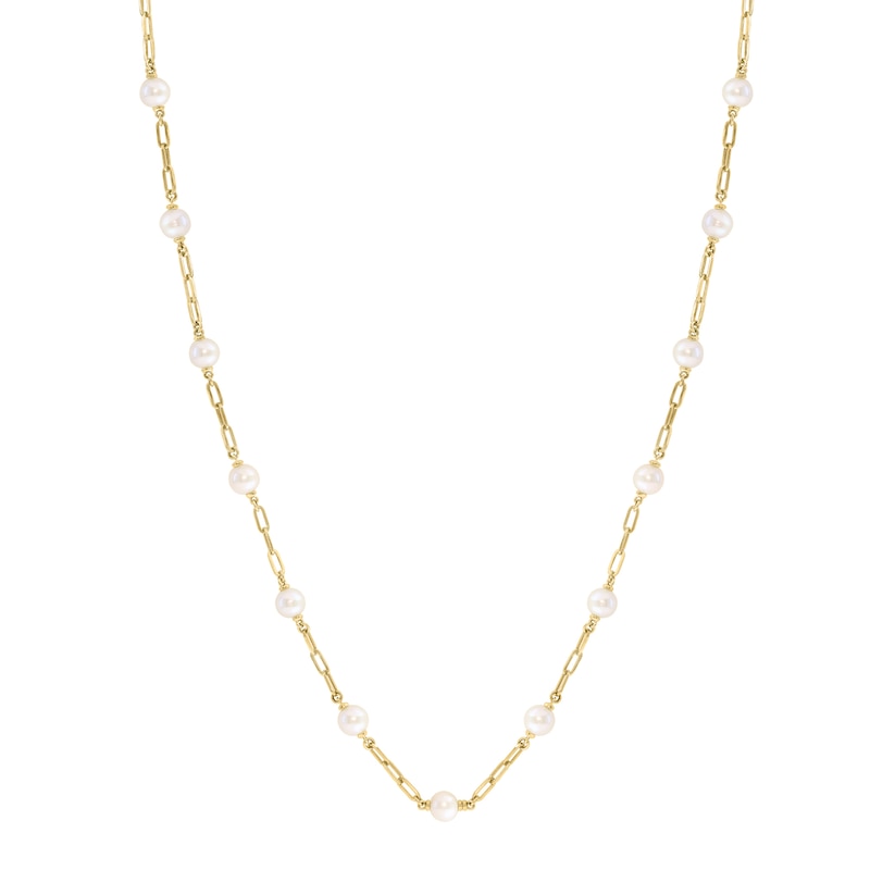 EFFY™ Collection Cultured Pearl Paper Clip Chain Necklace in 14K Gold - 20"