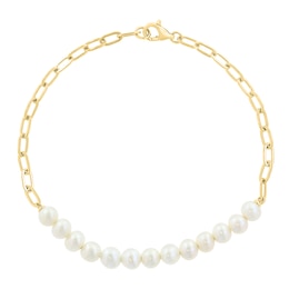 EFFY™ Collection Cultured Pearl Paper Clip Chain Bracelet in 14K Gold - 7.0"
