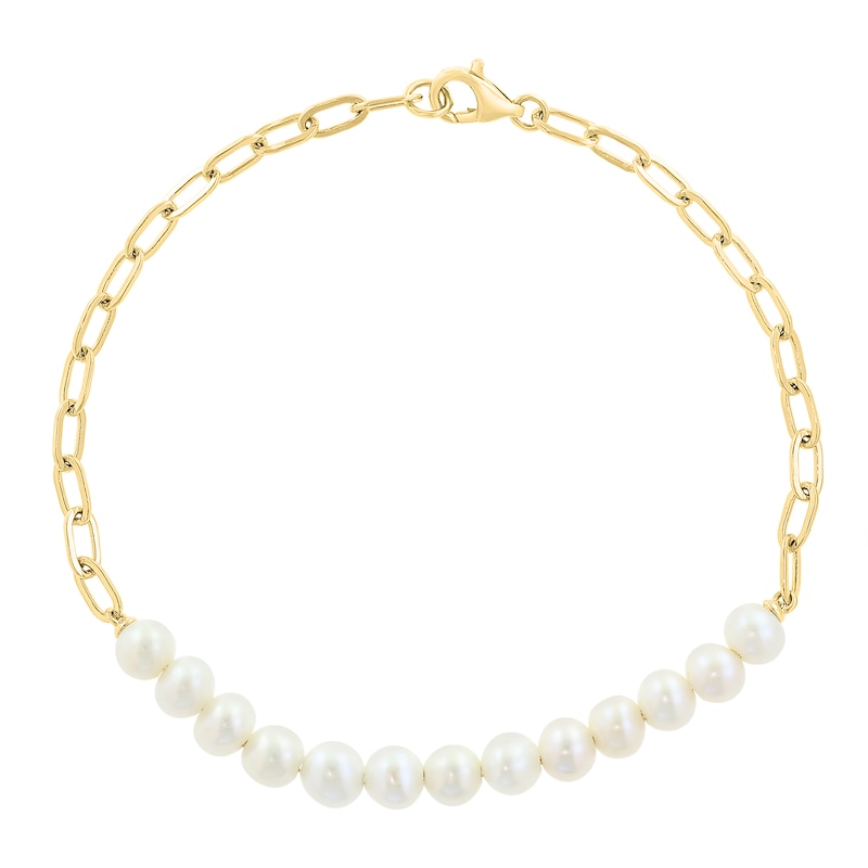EFFY™ Collection Cultured Pearl Paper Clip Chain Bracelet in 14K Gold - 7.0"