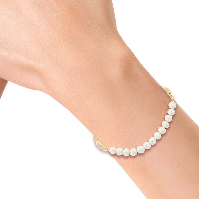 EFFY™ Collection Cultured Pearl Paper Clip Chain Bracelet in 14K Gold - 7.0"