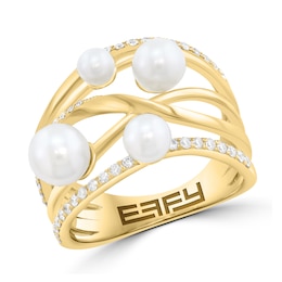 EFFY™ Collection Cultured Pearl and 0.30 CT. T.W. Diamond Scatter Ring in 14K Gold