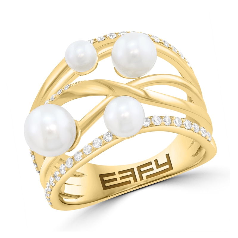 EFFY™ Collection Cultured Pearl and 0.30 CT. T.W. Diamond Scatter Ring 14K Gold
