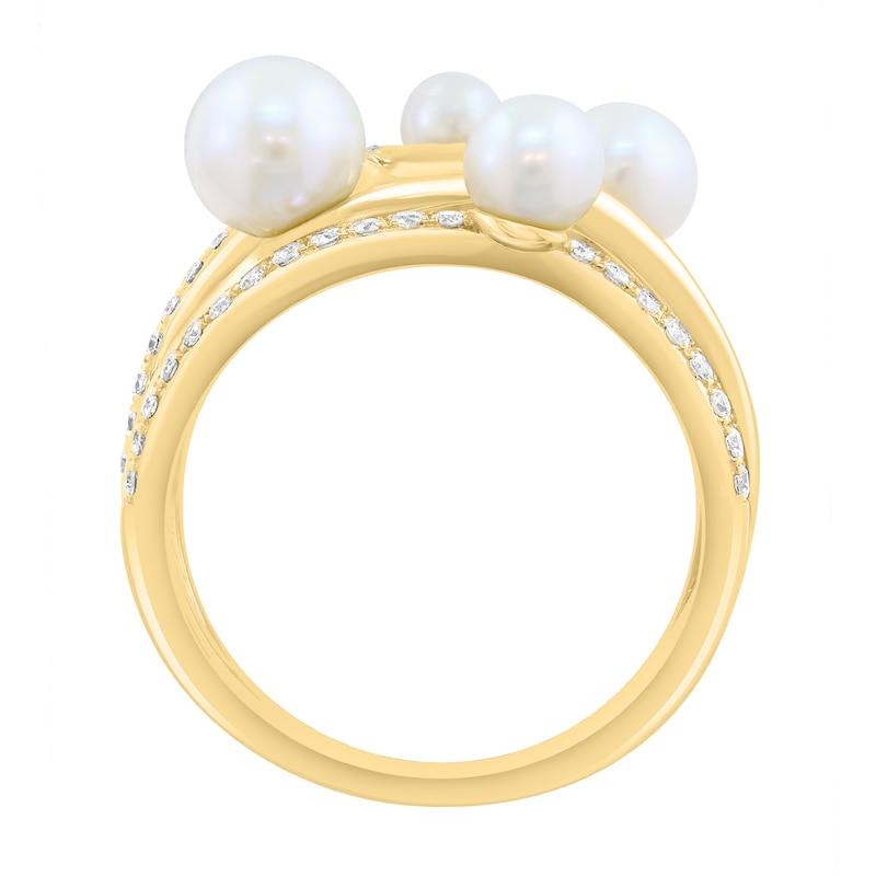 EFFY™ Collection Cultured Pearl and 0.30 CT. T.W. Diamond Scatter Ring 14K Gold
