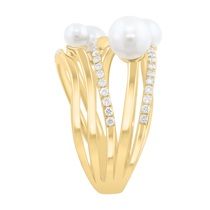 EFFY™ Collection Cultured Pearl and 0.30 CT. T.W. Diamond Scatter Ring 14K Gold
