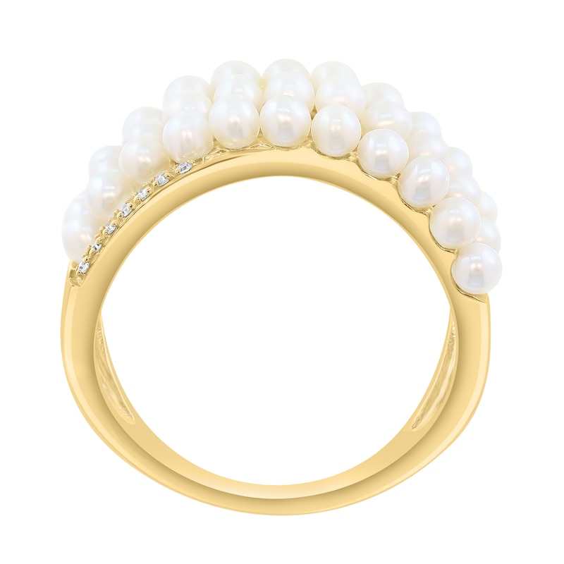 EFFY™ Collection Cultured Pearl and Diamond Accent Three-Row Ring 14K Gold