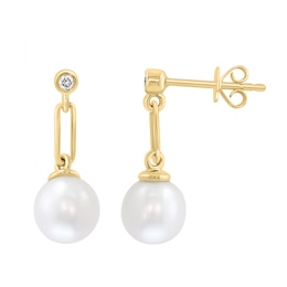 EFFY™ Collection Cultured Pearl and Diamond Accent Paper Clip Drop Earrings in 14K Gold