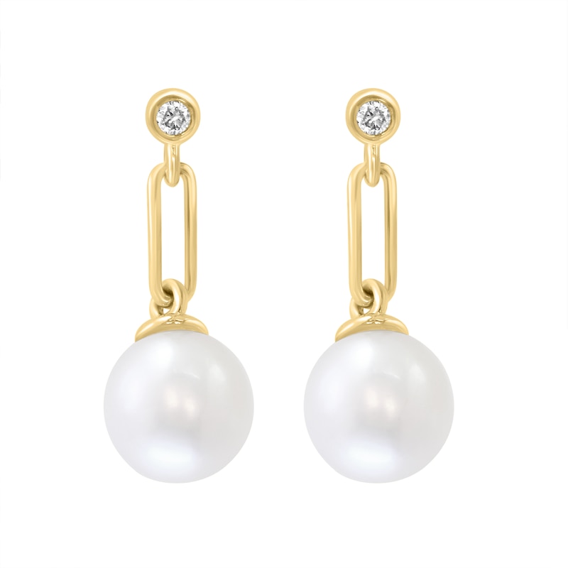 EFFY™ Collection Cultured Pearl and Diamond Accent Paper Clip Drop Earrings in 14K Gold