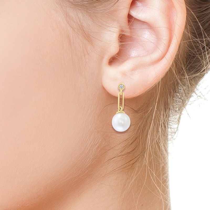 EFFY™ Collection Cultured Pearl and Diamond Accent Paper Clip Drop Earrings in 14K Gold