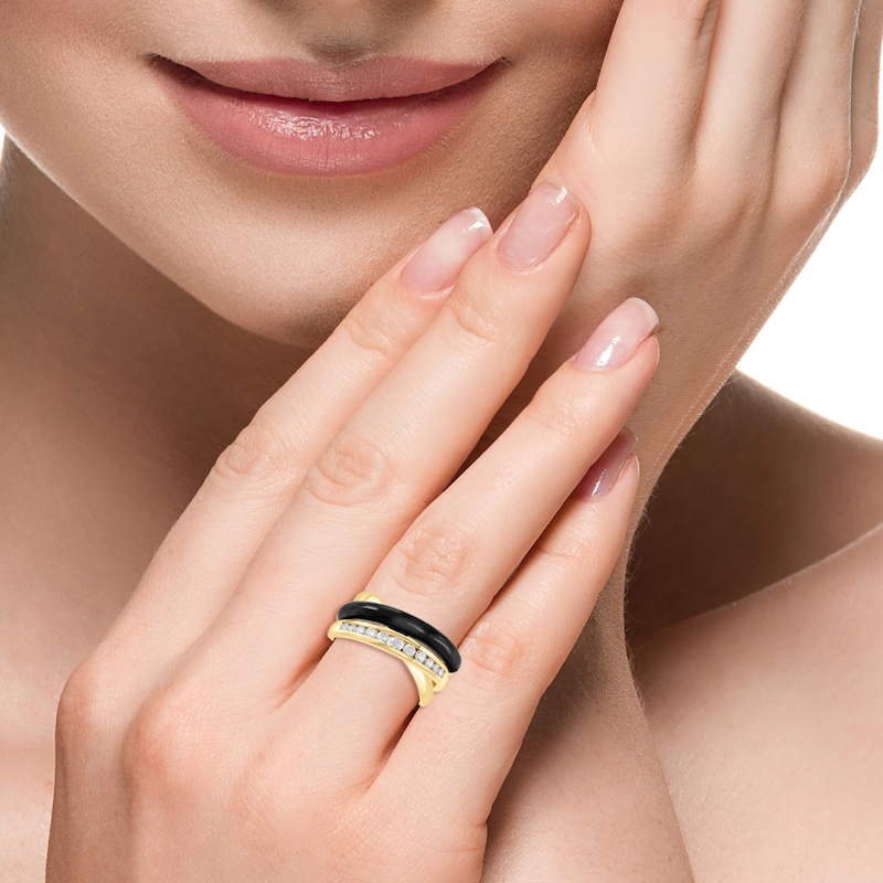 EFFY™ Collection Freeform Black Onyx and 0.30 CT. T.W. Diamond Ring 14K Gold