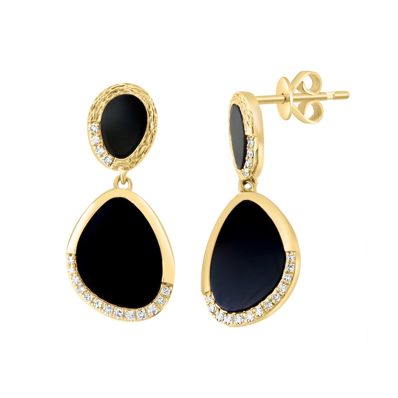 EFFY™ Collection Freeform Black Onyx and 0.15 CT. T.W. Diamond Drop Earrings in 14K Gold