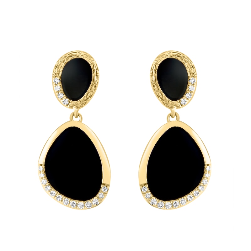 EFFY™ Collection Freeform Black Onyx and 0.15 CT. T.W. Diamond Drop Earrings in 14K Gold