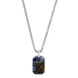 EEFY™ Men's Collection Emerald-Cut Pietersite Blue Quartz Necklace in Sterling Silver - 22"