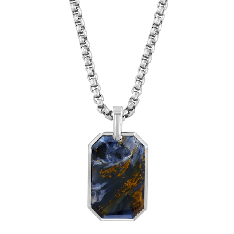 EEFY™ Men's Collection Emerald-Cut Pietersite Blue Quartz Necklace in Sterling Silver - 22"