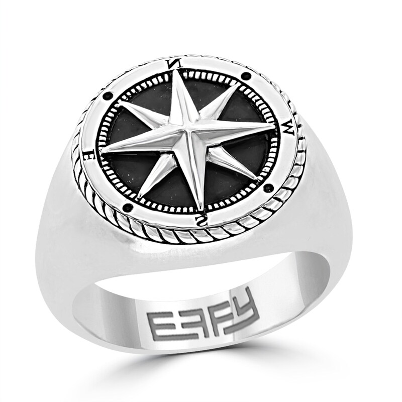 EFFY™ Collection Men's Black Onyx Compass Star Ring Sterling Silver