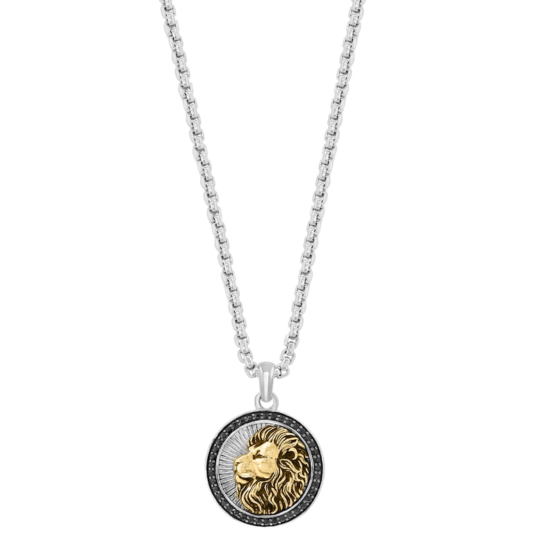 EFFY™ Collection Men's Black Sapphire Lion Necklace in Sterling Silver with 18K Gold Plate - 22"