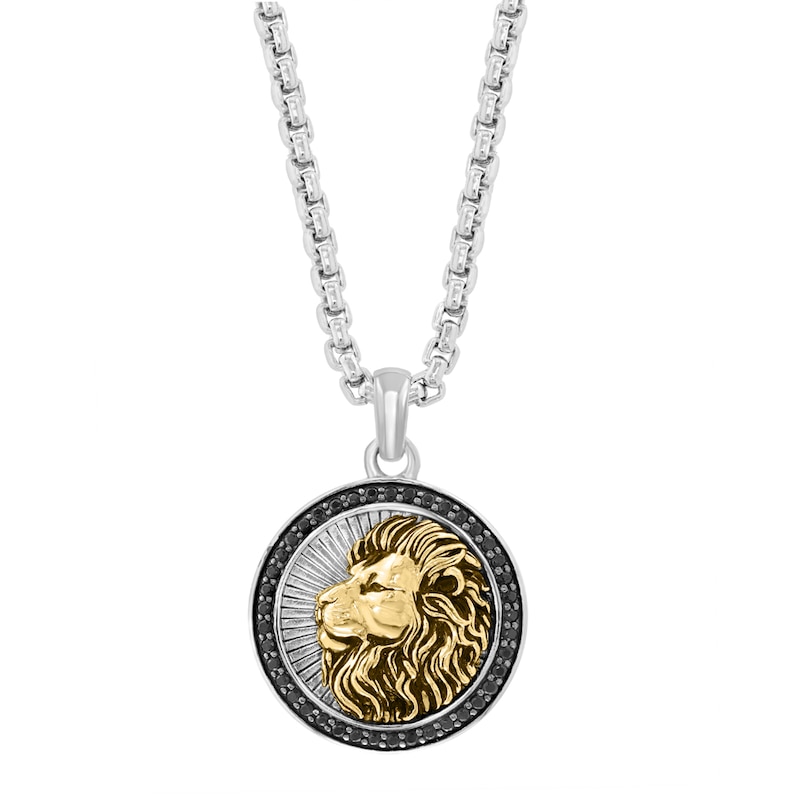 EFFY™ Collection Men's Black Sapphire Lion Necklace in Sterling Silver with 18K Gold Plate - 22"