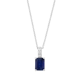 EFFY™ Collection Emerald-Cut Blue Sapphire and 0.10 CT. T.W. Diamond Necklace in 14K White Gold - 18"