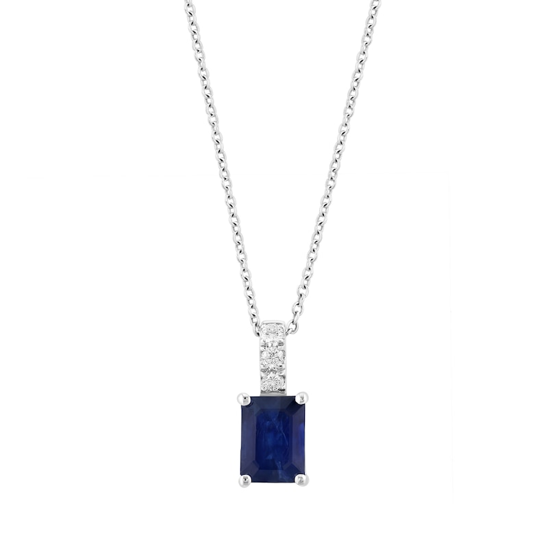 EFFY™ Collection Emerald-Cut Blue Sapphire and 0.10 CT. T.W. Diamond Necklace in 14K White Gold - 18"